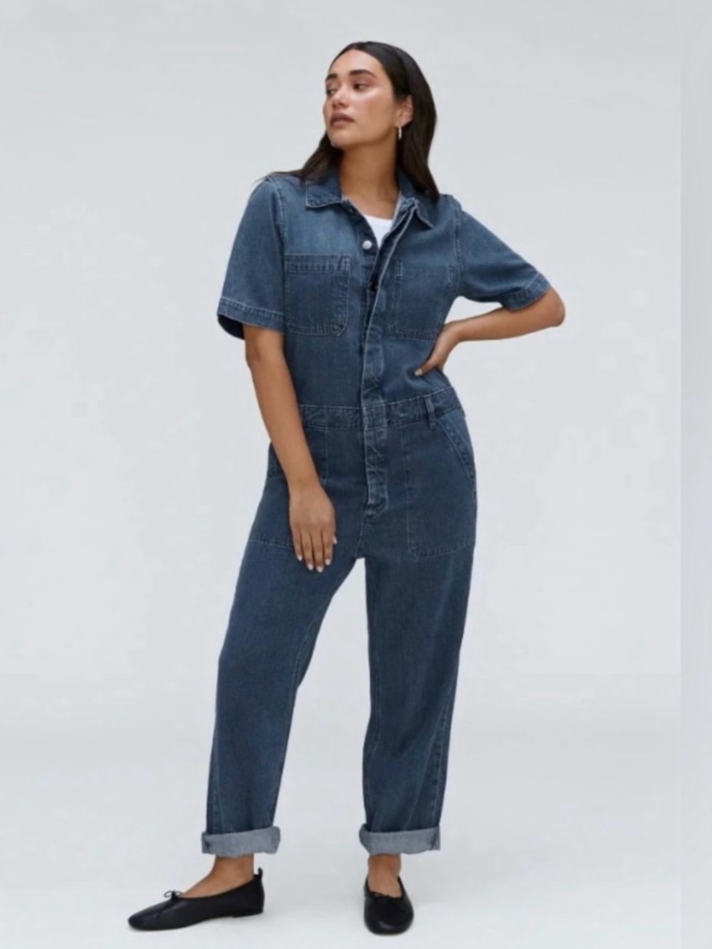 Adorable Everlane Denim Short-Sleeve Jumpsuit - Blue